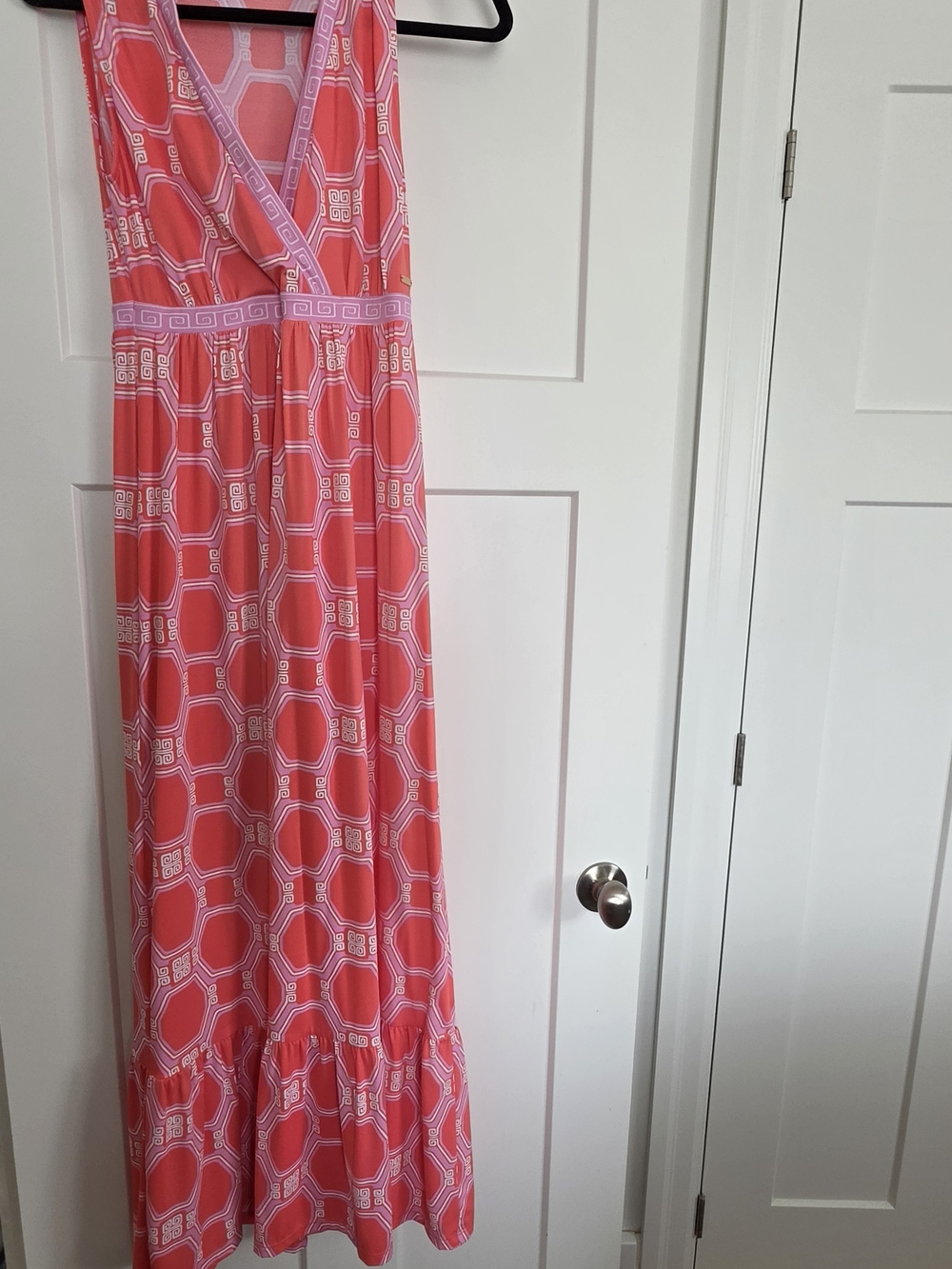 Cabana Life Coral Pink Geometric Maxi Dress